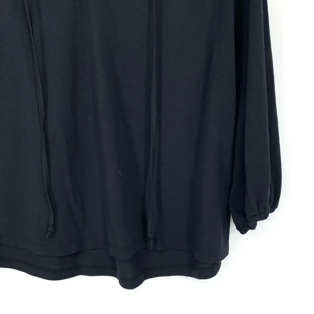 Ann Taylor 3/4 Sleeve Ruffle Tie Neck Blouse Womens Size Small Black